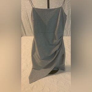Windsor Silver Sparkle Mini Dress with Draped Skirt
